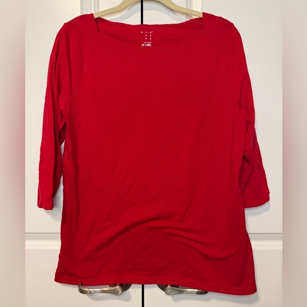 a.n.d. easy Red 3/4 Sleeve Stretch Knit Top Women’s XL